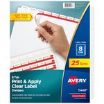 AVERY Index Maker Clear Label Dividers with Easy Apply Labels for Laser and Inkjet Printers, 8 tabs, White, 25 Sets, (11447)