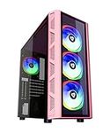 Apevia Guardian-G-PK Guardian Mid Tower Gaming Case with 2 x Tempered Glass Panel, 2 x Vertical Graphics Card PCI-E Slots, Top USB3.0/USB2.0/Audio Ports, 4 x RGB Fans, Pink Frame