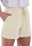 Cnlinkco Wide Leg Short Pants Shorts Dressy Casual Cute Plus Size Shorts for Women Elastic Waist Lightweight Shorts Cream XXL