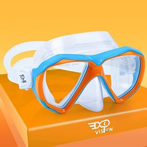 Kids Snorkel Diving Mask 180° Anti-Fog Child Swim Mask, Tempered Glass Swim Goggles with Nose Cover Anti-Leak Swim Goggles for Swimming Diving Snorkeling for 4-14 Boys Girls Youth (Orange)