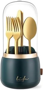 EXIN DECHEN 360 Rotation Silverware Organizer for Kitchen Counter, Utensil Holder Caddy with Cover, Spoon and Fork Organizer, 7 Slots and Intermediate Drainage Device