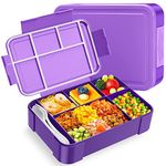 WayEee Bento Lunch Box 1330ml Lunch Box Kids Leak-Proof Lunch Box with Compartments for School, Work(Purple)