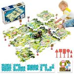 Fullware Puzzle Racer Kids Car Track Set Builder for 2 3 4 5 6 Year Old, 12 Pcs 4 DIY Car Tracks,Electric Automatic Loop Model Train, Battery powered, Toys for Boys Gifts 2 3 4 5 6 7 8(World Landmark)