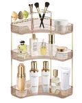 Cosmetic Display Cases Makeup Organizer: Large Capacity Stackable Corner Bathroom Makeup Shelf Top Tier with Divider Brush Skincare Display box,Fits Perfume, Lipsticks(3-Tier,Amber Gold)