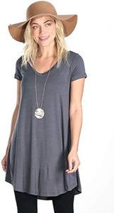 Popana Womens Short Sleeve Summer Tunic Tops to Wear with Leggings Loose Fit Plus Size Made in USA Small Slate