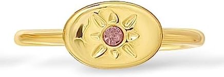 Lucky Feather June Birthstone Ring for Women - 14K Gold Plated Signet Ring with Unique Starburst Pattern - Fully Adjustable Alexandrite Birthstone Rings make adorable gifts for Women