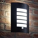 Auraglow Energy Saving Motion Activated PIR Sensor Outdoor Security Wall Light - Black Matte Finish - Cool White