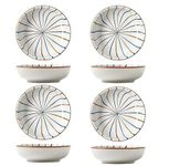 Agabani Dessert Plates Ceramic Plates Set, Dipping Sauce Cups Ceramic Dip Bowls for Serving Chutney, Pickle, Sauce(White & Blue 4)