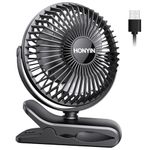 HONYIN Clip on Fan, 720° Rotation Small Desk & Clip Fan, Personal Cooling Fan with Sturdy Clamp, 3 Speeds, Quiet Little Fan by USB Plug In, for Bedroom Office Desktop Treadmill