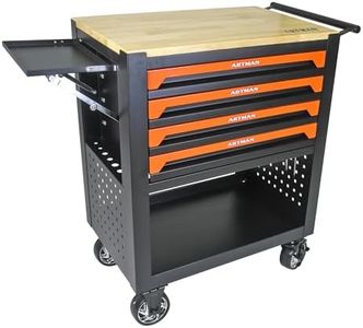 36" Tool Box with Wheels 4 Drawers Rolling Tool Cart, Wooden Top Workbench, 660lbs Total load Tool Cabinet with Locked Drawers Storage Organizer Cabinet for Garage, Warehouse, Repair Shop - Orange