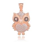 10k Two-Tone Rose Gold Diamond Owl Bracelet Charm