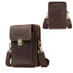 Contacts Men Waist Pack Small Shoulder Bag Pouch Purse Genuine Leather Vintage Travel Cell Phone Bag with Card Holder