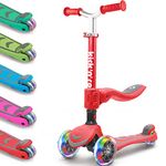 Kicknroll 2-in-1 Kick Scooter for Kids Ages 3-8, Foldable & 4 Adjustable Height Scooter with Seat, LED Flash 3 Wheel, Load 50 kg, Wide &Anti-Slip Deck, Toddler Scooter for 3 Year Old Boys Girls