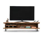 BLU Coast Blissford Solid Wood Tv Unit with Open Shelving, Rustic Media Cabinet with Metal Feet, Storage for Sound Bars, Gaming Consoles and Home Electronics 140lx40Dx44H – Jacobean