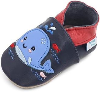 Dotty Fish Baby Shoes, Soft Sole Leather Crib Shoes, Toddler Shoes for Boys and Girls, Non Slip Soles. 0-6 Months - 4-5 Years, Navy Blue Whale, 2-3 years Toddler