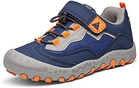 Mishansha Boy's Girl's Hiking Shoes Low Top Sneakers Outdoor Trekking Walking Climbing Running Shoes Blue Orange 11.5 Little Kid
