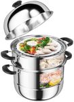 Kerykwan Stainless Steel Steamer 3 Tier Steaming Pot Cookware Saucepot with Tempered Glass Lid 10Qt Steamer Basket Vegetable Food Steamer for Gas Induction Oven Grill Stove Top (11 inch/10 qt)