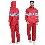 HACER Storm Rider Raincoat with Pants for Men Waterproof Full Length Hood & Pockets Rainwear for Gents and Boys Carry Bag Included- (Red, Size- XXL, 1 Pc)