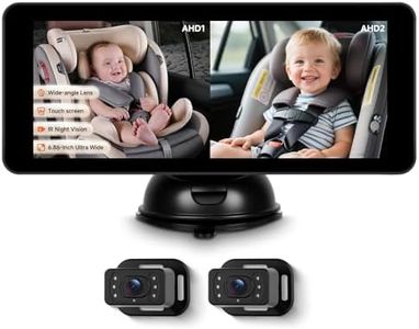 Rimoody 6.86'' Baby Car Camera for 2 Kids HD Bual Rear Facing for Baby, Car Camera for Baby Night Vision Wide View Angle Reusable Sucker Bracket, Easy Install 360° Adjustable