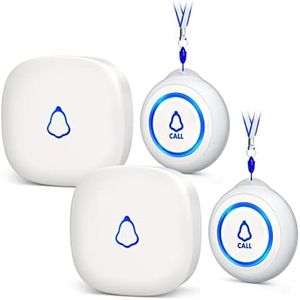 Wireless Caregiver Pager, Medical Alert Systems with 2 Call Buttons and 2 Receivers for Seniors/Elderly at Home, Emergency Panic SOS Call Bell, Nurse Calling & Patient Assistance Alert