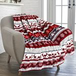 PAVILIA Christmas Throw Blanket | Holiday Christmas Reindeer Snowflakes Fleece Blanket | Soft, Plush, Warm Winter Cabin Throw, 50x60 (Christmas Red)