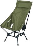 MOON LENCE Outdoor Chair, High Back, 4 Levels of Height Adjustment, Camping Chair, Ground Chair, Foldable, Lightweight, Compact, Includes Pillow, Load Capacity 396.7 lbs (180 kg), Green