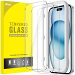 JETech Screen Protector for iPhone 15 Plus 6.7-Inch, Tempered Glass Film with Easy Installation Tool, Case-Friendly, HD Clear, 3-Pack