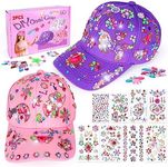 Gifts for 6-12 Years Old Girls Make Own Baseball Cap: Presents Arts and Crafts Sets for Age 7-8-9-10-11 Girls Sun Hat with Unicorn Gem Art Stickers Diamond Baseball Cap for Kids Girls Toys 2PCS