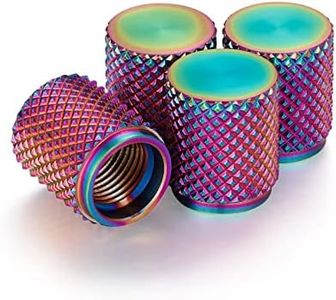 STEEL HAWK Tire Air Valve Caps – Precision CNC Machined Stainless Steel, Extended Knurled Design | Rust, Air Leak & Dust Proof Metal with O-Rubber Seal - Ideal for Vehicles - 4 Pack - Rainbow