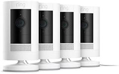 Ring Stick Up Cam Plug-In – HD security camera with two-way talk, Works with Alexa – White – 4-Pack