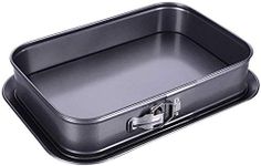 Non-Stick Cheesecake Pan, Springform Pan, Rectangle Cake Pan with Removable Bottom Leakproof and Quick Release Latch Bakeware 14 inches 9.3 inches 3 inches Black by ERYA (Black)