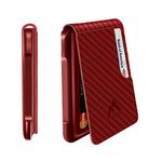 Aluminum Tactical Mens Wallet - Wallets for Men with Leather RFID Blocking Metal Carbon Fiber Pattern Gift (Carbon Fiber Red)