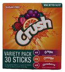 Crush Singles Berry Punch. Grape, Orange to Go Sugar Free Drink Mix Variety Pack 2.64 oz 30 Sticks (1 Unit)