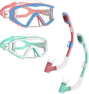 Aegend Snorkeling Gear for Kids, Youth Snorkel Set Dry Snorkel Enhanced Anti-Leak Anti-Fog Technolog, Diving Mask with Panoramic View and Adjustable Strap for Scuba Diving Swimming (Pink & Green)