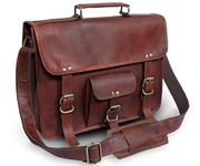 ANUENT Brown 15-inch Leather Messenger Bag for Women & Men Vintage Genuine Leather Briefcase Satchel ideal for Laptop & ipad