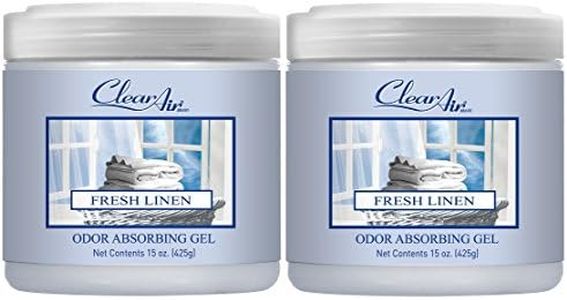 Clear Air Odor Absorber Gel - 15 oz, Pack of 2 - Air Freshener Absorbs and Eliminates Odors in Bathrooms, Cars, Boats, RVs and Pet Areas - Made with Essential Oils - Fresh Linen Scent