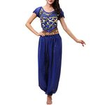 Oneyijun Womens Belly Dance Costume Set 2-Piece Outfit for Women Girls with top and Lantern Pants Ladies Professional Carnival Dancer Outfit Suit Bollywood Indian Arabian Dancing Performance