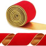 CYCFMYYLY Red Christmas Ribbon, Wired Velvet Christmas Tree Ribbon with Gold Edge 2.5in X 10 Yard, Velvet Christmas Ribbon for Christmas Decor Gift Packaging Xmas Wreath Crafts Party Decoration