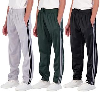 Real Essentials 3 Pack: Boys Active Tricot Sweatpants Track Pant Basketball Athletic Fashion Teen Sweat Pants Soccer Casual Girls Lounge Open Bottom Fleece Tiro Activewear Training- Set 7,XL (18-20)