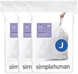 simplehuman Code J Custom Fit Liners, Drawstring Trash Bags, 30-45 L / 8-12 Gallon, White