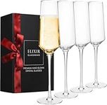 ELIXIR GLASSWARE Classy Champagne Flutes - Hand Blown Crystal Champagne Glasses - Set of 4 Elegant Flutes, 100% Lead Free Premium Crystal - Gift for Wedding, Anniversary, Christmas - 8oz, Clear