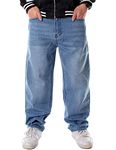 Ylingjun Mens Baggy Hip Hop Jeans Casual Loose Fit Embroidered Skateboard Denim Pants - blue - 36
