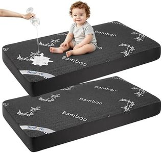 BEDLORE Waterproof Crib Mattress Protector 2 Pack, Ultra Soft Bamboo Viscose Crib Mattress Pad Cover, Noiseless Toddler Mattress Protector for Standard Baby Mattress Size 52''x28'', Dark Gray