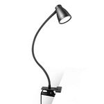 Lzonunl Desk Lamp Clip Light, 3 Light Modes 5 Dimmable Brightness Book Reading Light, Eye-Caring Bedside Lamp, Flexible Neck Table Clamp Lamp for Office, Bedroom, Work, Study(Black)