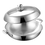 DELARLO Tri-Ply Stainless Steel Wok Pan with Lid 14inch, Healthy Non-Toxic Flat Bottom Induction Wok, Stir Fry Pan for Glass Top Stove Up to 600℉