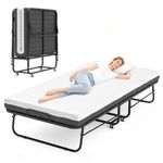 FentyOE Folding Bed with Mattress, 90x200cm Foldable Roll Away Bed for Adults, Portable Fold Up Guest Beds with 13cm Mattress Include Memory Foam, Space Saving Extra Beds