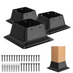 4x4 Post Base (Internal 3.5x3.5 Inch) with Screws Heavy Duty Powder-Coated Steel Post Bracket Fit for 4"x4" Wood Post, Decking Post Base for Deck Porch Handrail LJJDZ6x3.53x2.46LZDZ JWH (3)