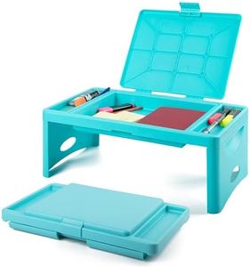 Foldable Lap Desk with Storage Pocket- | Perfect use for Children's Activites, Travel, Breakfast in Bed, Gaming and Much More! Great for Kids and Teens! (Teal Blue)