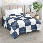 LINENWALAS Premium All Season Microfiber-Warm Bamboo Patch Duvet,AC Comforter and AC Blanket,Quilt Special for Winters- Navy and White-Single Bed (60" x 90")