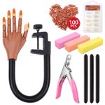 Practice Hand for Acrylic Nails, Adjustable Fake Mannequin Hands for Nails Practice, Flexible Movable Nail Tools Kits Practice Hand with Nail File, Clipper and 100pcs Coffin Nail Tips